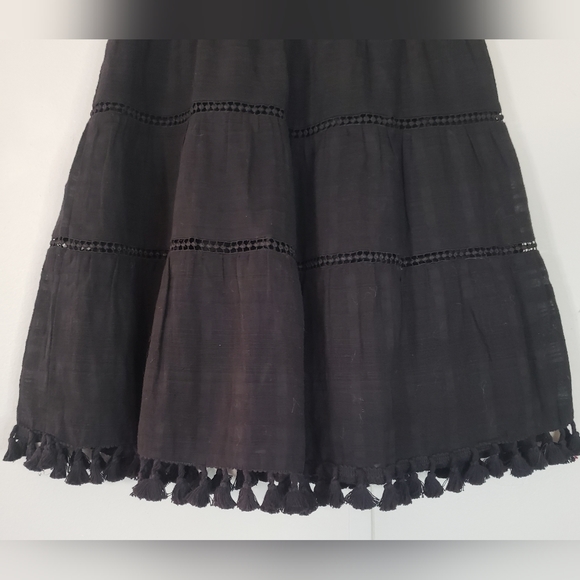 Loft Outlet Black Eyelet A-Line Tassel Hem Smock Waist Skirt - Picture 6 of 8